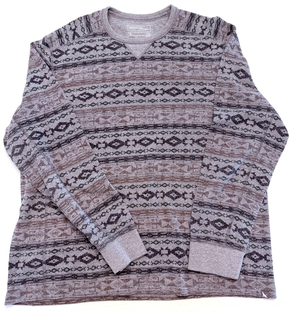 Eddie Bauer Men XL Fair Isle Nordic Gray Crewneck Pullover Cotton Blend